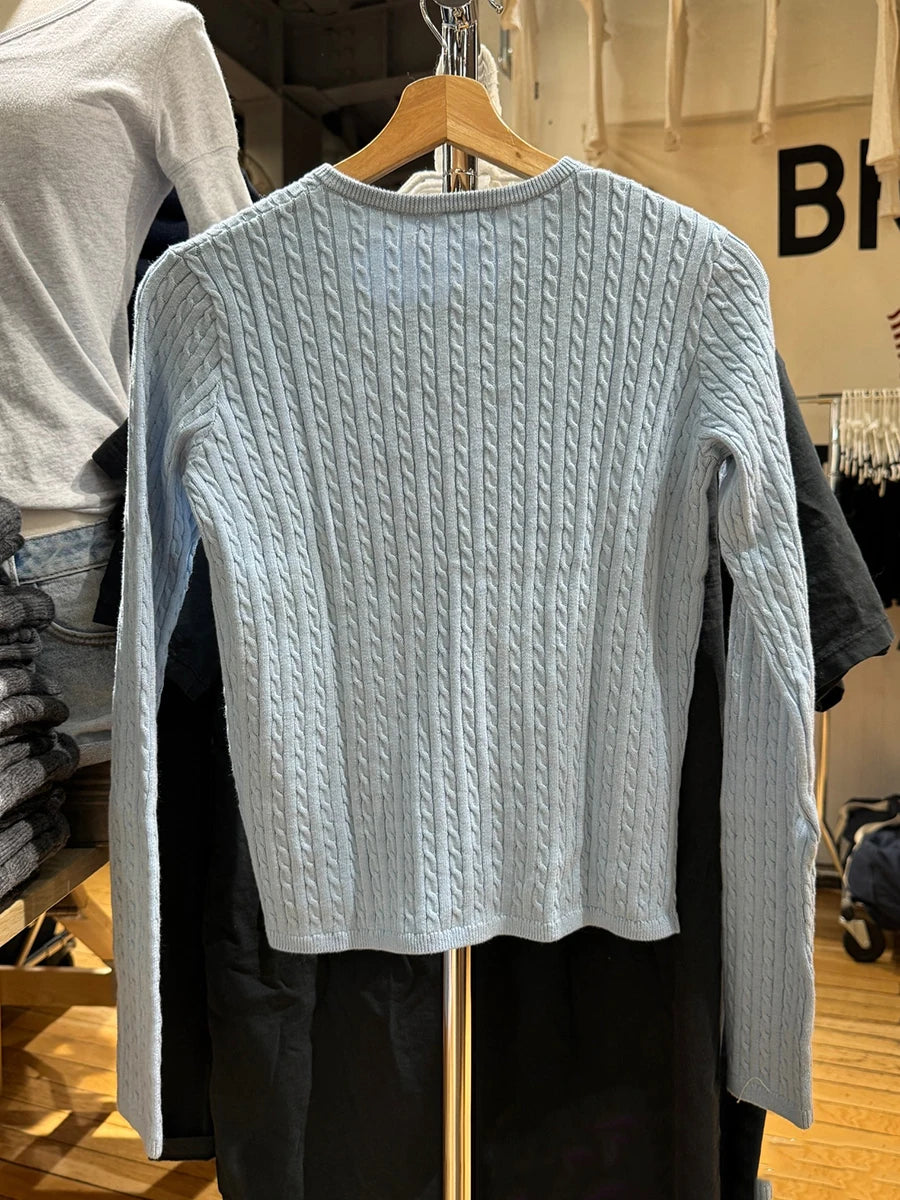 LIZAKOSHT  -   Twsited Knitted Cardigan Women Spring Casual Simple Buttons Jumper Chic Preppy Style Light Blue Sweet Sweaters Y2K