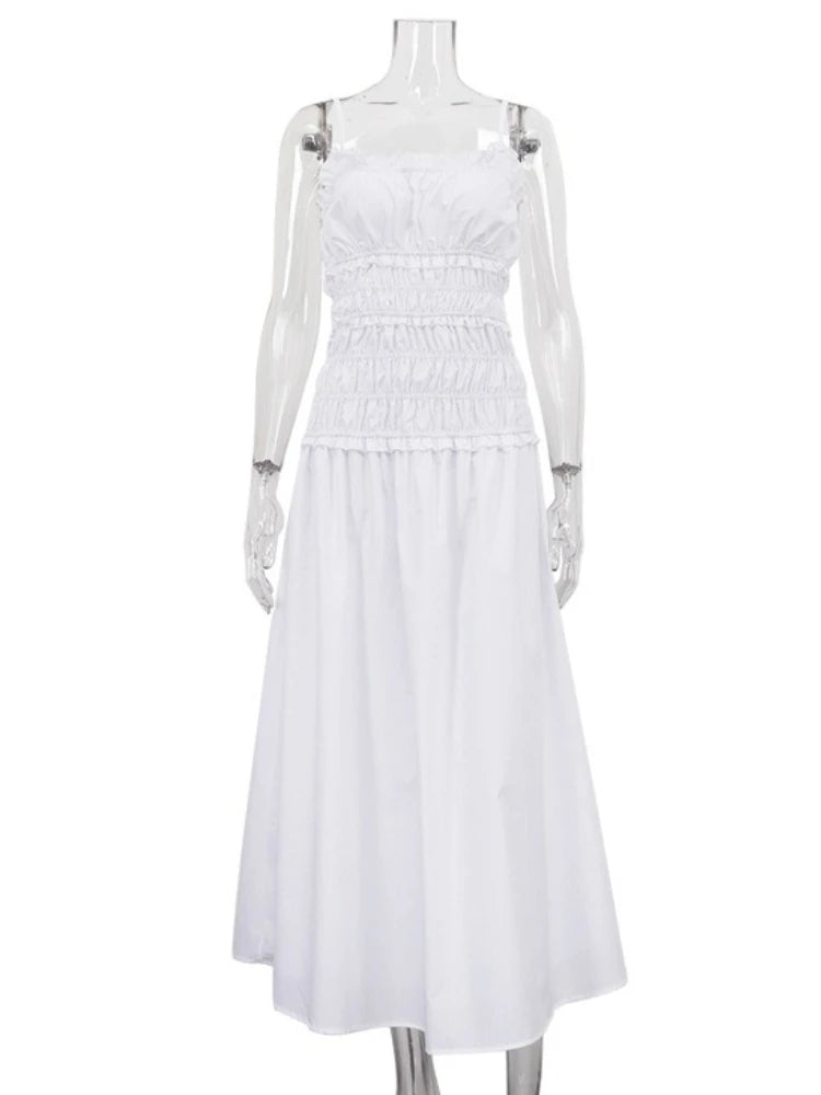 LIZAKOSHT  -  Sexy Slash Neck Folds Camisole Long Dress Women's Sleeveless Slim Backless High-Waist Fashion New Women Bodycon Maxi Dress