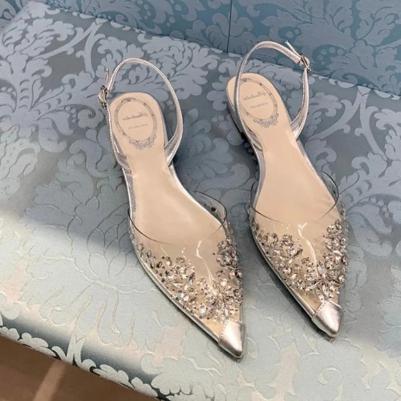 LIZAKOSHT  - crystal rivets transparent sandals women pointed toe slingback summer wedding shoes woman gladiator sandalias mujer