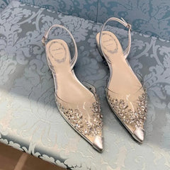LIZAKOSHT  - crystal rivets transparent sandals women pointed toe slingback summer wedding shoes woman gladiator sandalias mujer
