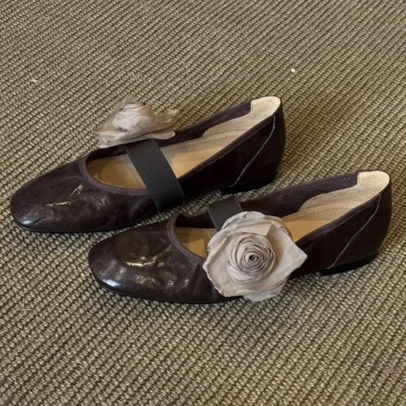 LIZAKOSHT  -  Fashion Flower Decoration Ballet Flats Women Elegant Round Toe Elastic Design Brand Mary Jane Shoes Ladies Comfort Soft Loafers