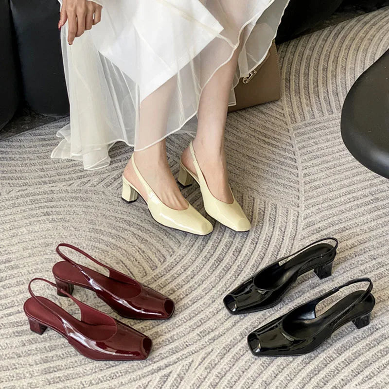 LIZAKOSHT  -  Elegant Slingback Sandals Women Thick High Heels Square Toe Pumps Fashion Brand Ankle Strap Shoes Party Dress Pumps Mujer