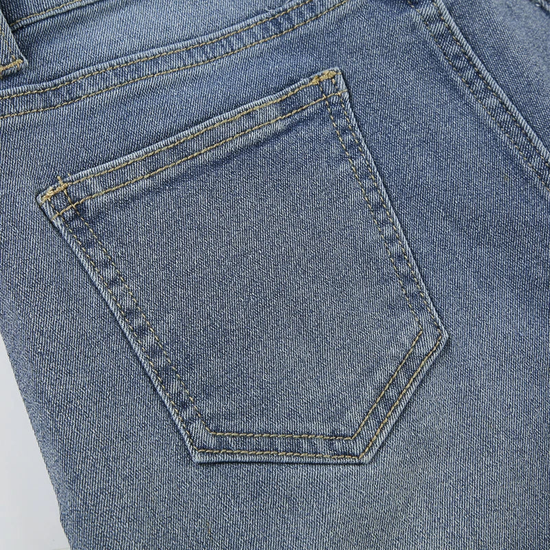 LIZAKOSHT  -  Rhinestone Detail Fashion Frayed Jeans Shorts Y2K Vintage Blue Summer Casual Stylish Women Denim Shorts Streetwear