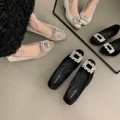 LIZAKOSHT  -   Designer Wedges Heel Crystal Women Mary Jane Shoes Concise Shallow Slip on Shoes Ladies Outdoor Elegant Dress Dancing Pumps