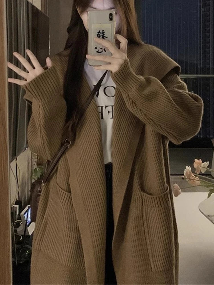 LIZAKOSHT  -  Oversized Knitted Cardigan Women Autumn Winter Thicken Warm Sweater Female Korean Fashion Vintage Casual Long Sleeve Long Coat
