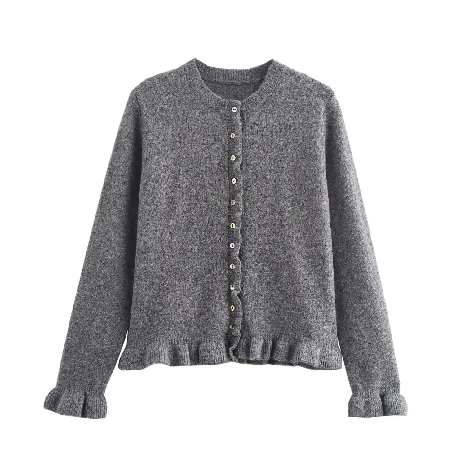 LIZAKOSHT  -  Trendy O-neck Lace Hem Cardigan Knit Top for Women Single-breasted Long Sleeves Coat Sweater Mujer Y2k Clothes Short Jacket New