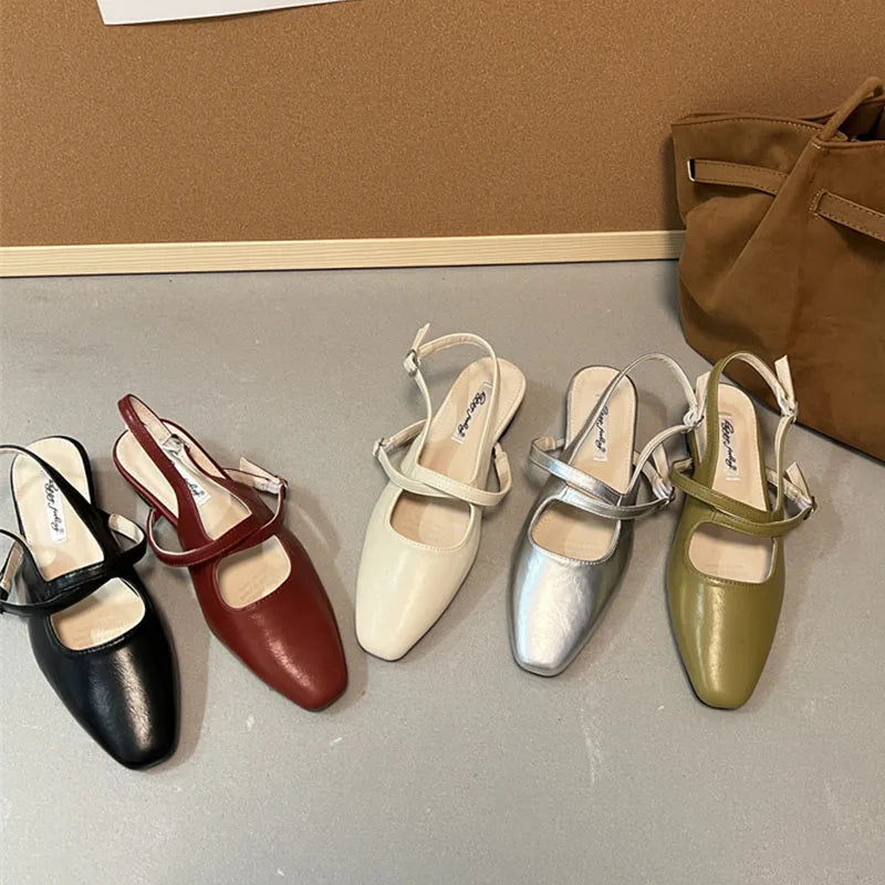 LIZAKOSHT  -  Spring New Women Sandal Fashion Round Toe Ladies Elegant Slingback Shoes Square Low Heel Outdoor Dress Pumps New Woamn Shoe