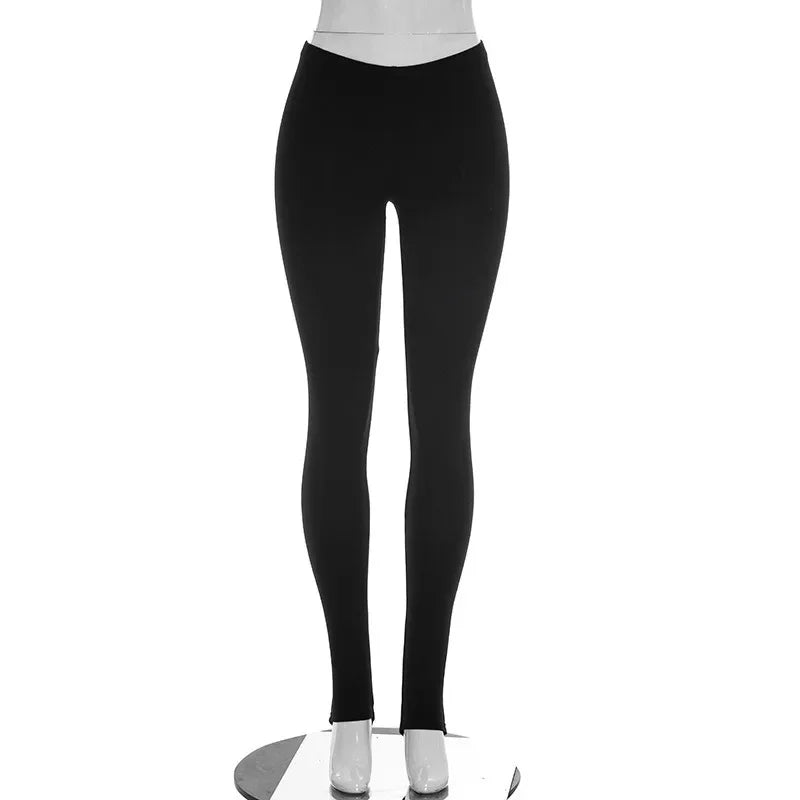 LIZAKOSHT  -  Women Autumn Low Waist Solid Color Pencil Leggings Stretch Footed Long Casual Pants