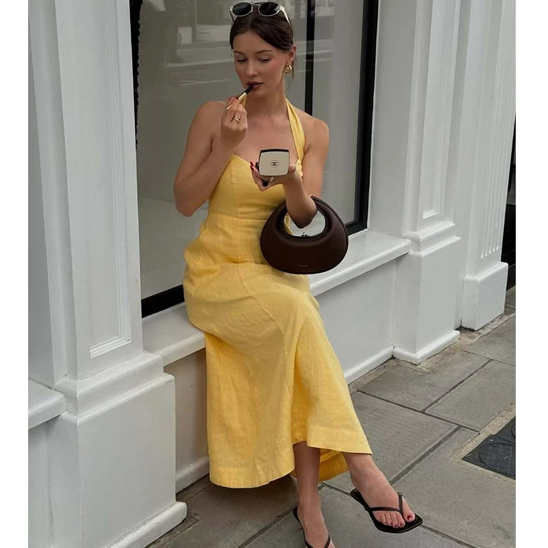 LIZAKOSHT  -  Summer Women's New Dresses 2025 Chic Hanging Neck Slim Tube Top Elegant Women's Long Dress Street Fashion Holiday Summer Dress