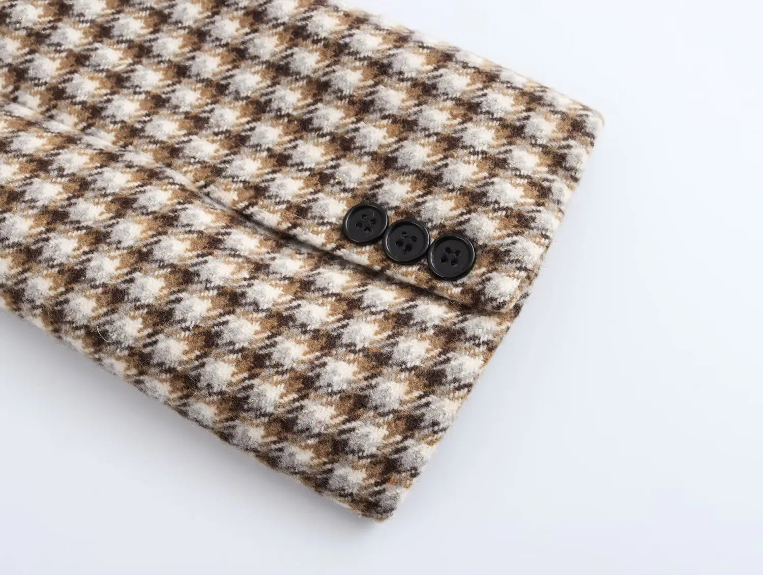LIZAKOSHT  -  Double Breasted Plaid Pattern Woolen Overcoat Women Fashion Lapel Long Sleeve Loose Coats Lady Winter Daily Commute Coat