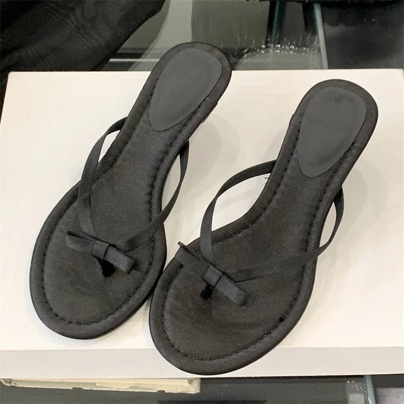 LIZAKOSHT  -  New Summer Butterfly-knot Clip Toe Women Slippers Fashion Low Thin Heels Sandals Party Dress Flip Flops Shoes