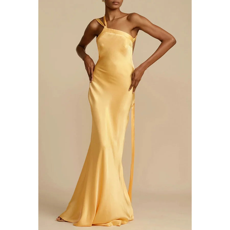 LIZAKOSHT  -  Spring Summer New Party Slant Shoulder Slimming Dress  Casual Fashion Color Dress