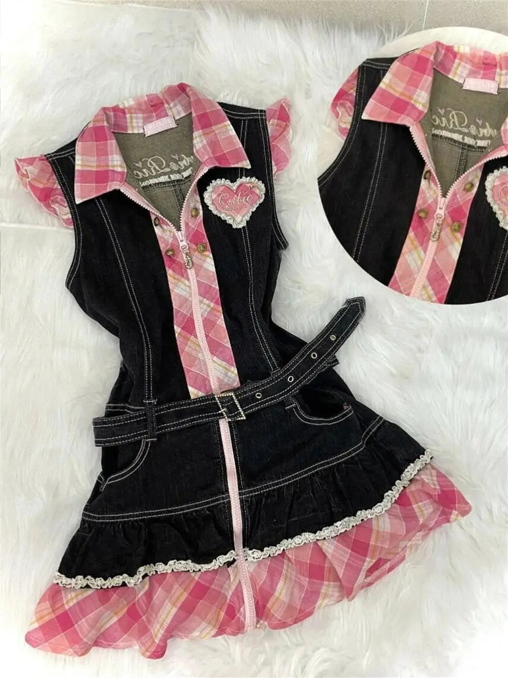 LIZAKOSHT  -  Hot Sweet Denim Skirt Slim Goth Womens Dresses Y2k Sleeveless Punk Vintage Harajuku Korea Striped 2000s Camis Grunge Emo fashion