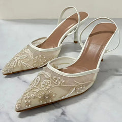 LIZAKOSHT  -  Design Mesh Embroidered Flowers Sandals Women Breathable 2025 Summer Slingback Pumps Women Sexy Pointed Toe Thin High Heels