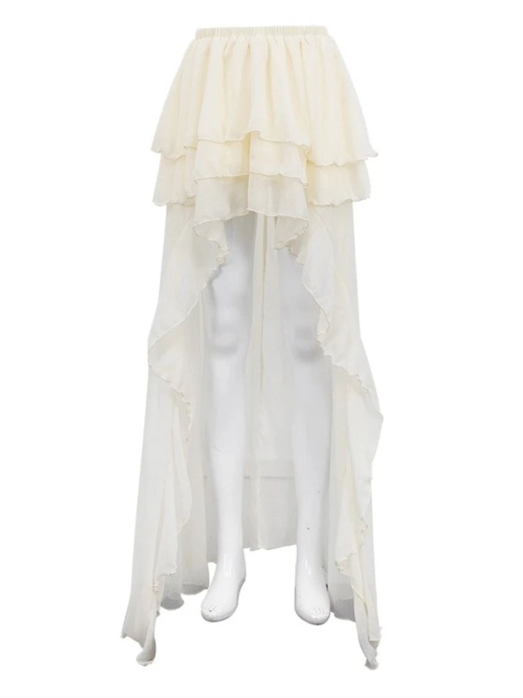 LIZAKOSHT  -  Casual Irregular Skirt For Women Solid High Waist Loose Pleats See-Through Fashion Y2k Skirts Outfit Female Skirts