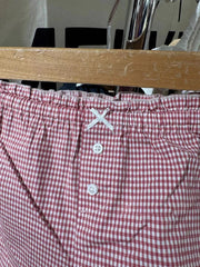 LIZAKOSHT  -  Pink Plaid Ruffles Straight Shorts Women Summer Two Buttons Bows High Waist Short Pant Female Casual Sweet Home Boxer Shorts New