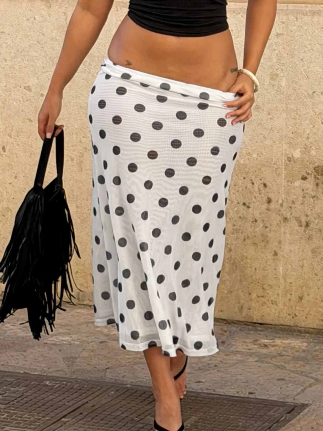 LIZAKOSHT  -  Summer Polka Dot Skirts for Women Sexy Elegant Slim White Skirt Female Clothing Mesh Midi Dress Y2K Party Streetwear