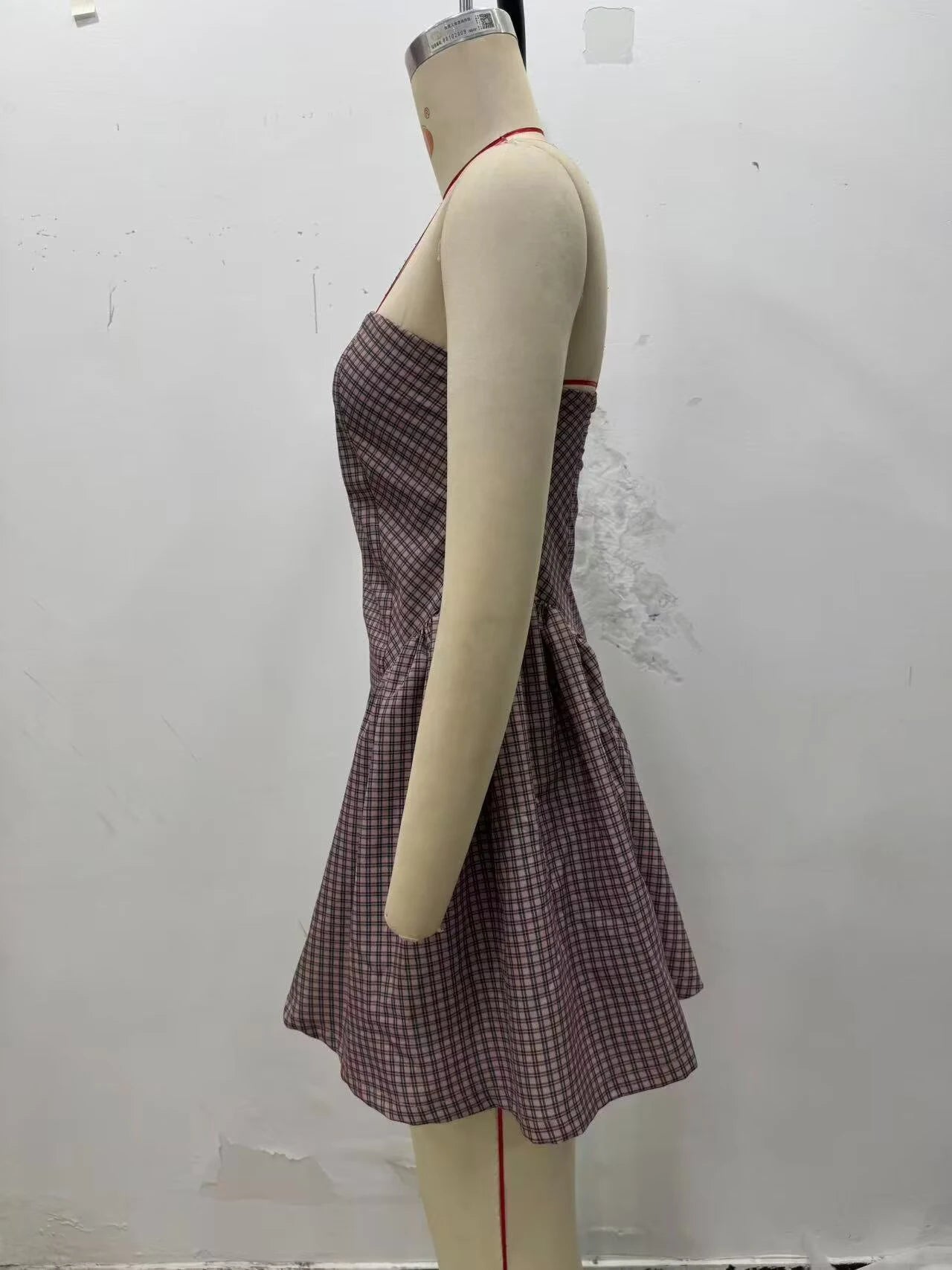 LIZAKOSHT  -  European and American autumn new women's clothing style simple sleeveless slim fit plaid strapless short dress