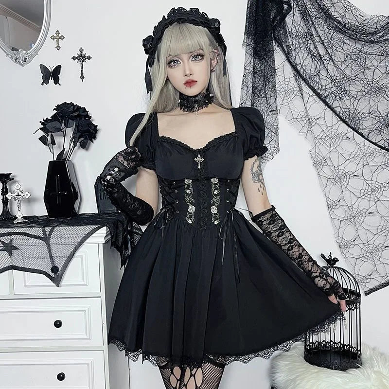 LIZAKOSHT  -  jsk dress gothic lolita dress black Halloween costumes cosplay lolita for girls short sleeve Lolita clothes A-dress