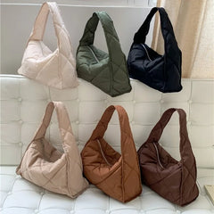 LIZAKOSHT  Autumn and winter new large-capacity soft puff cloud bag nylon shoulder bag women's niche rhombic hand-held padded bag