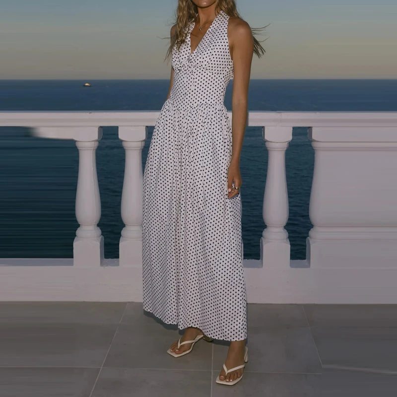 LIZAKOSHT  -  Comfortable Commuter Women's Dress Polka Dot Sleeveless Classic Strap Skirt Beach Vacation Summer New Long Dress