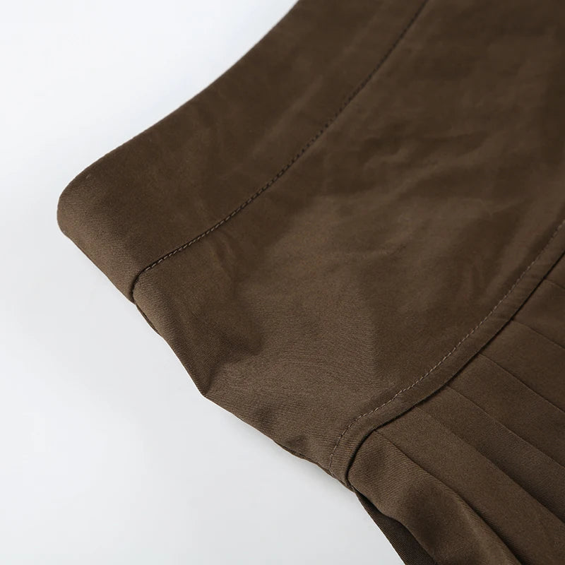 LIZAKOSHT  -  Sweetown Simple Solid Spliced Pleated Women’s Skirts Casual  Classical A-Line Mini Skirts Retro Fashion