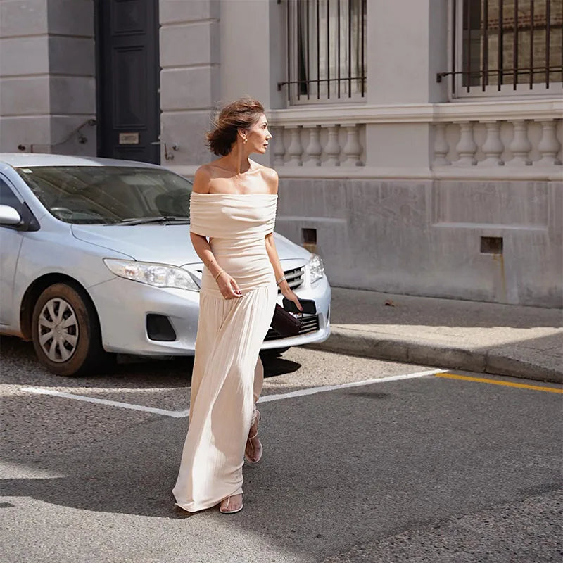 LIZAKOSHT  -  Women's Summer New One-Shoulder Elegant and Sexy Slim-Fit Pleated Bustier Dress