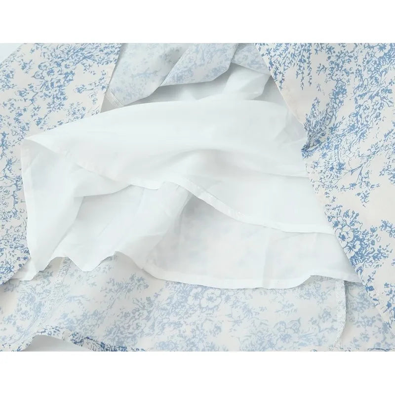 LIZAKOSHT  -  Floral Print Sling Short Dress For Women French Style Sexy Lace Up Bandage Back A-line Mini Dresses Summer 2025 New Holiday Robe