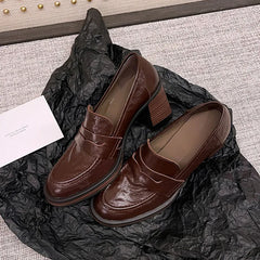 LIZAKOSHT  -  Fashion Shoes New High Quality Genuine Leather Shoes Round Head Coarse Heels High Heels Loafers Shoes Lolita Shoes Women