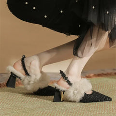 LIZAKOSHT  -  Fashion Winter Furry Warm Sandals Women 2025 Sexy Pointed Toe Chunky Heel Women Pumps Luxury Brand Design Elegant High Heels