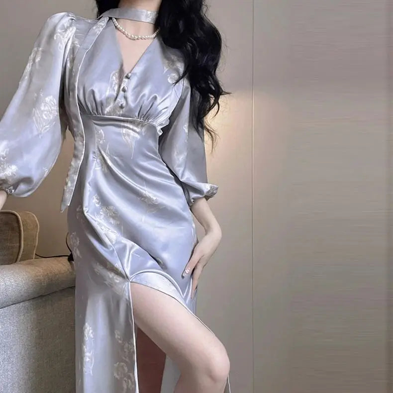 LIZAKOSHT  -  Autumn New Chinese Style French Retro Beautiful Dress for Women Autumn Slim Fit Elegant Mature Dress for Women