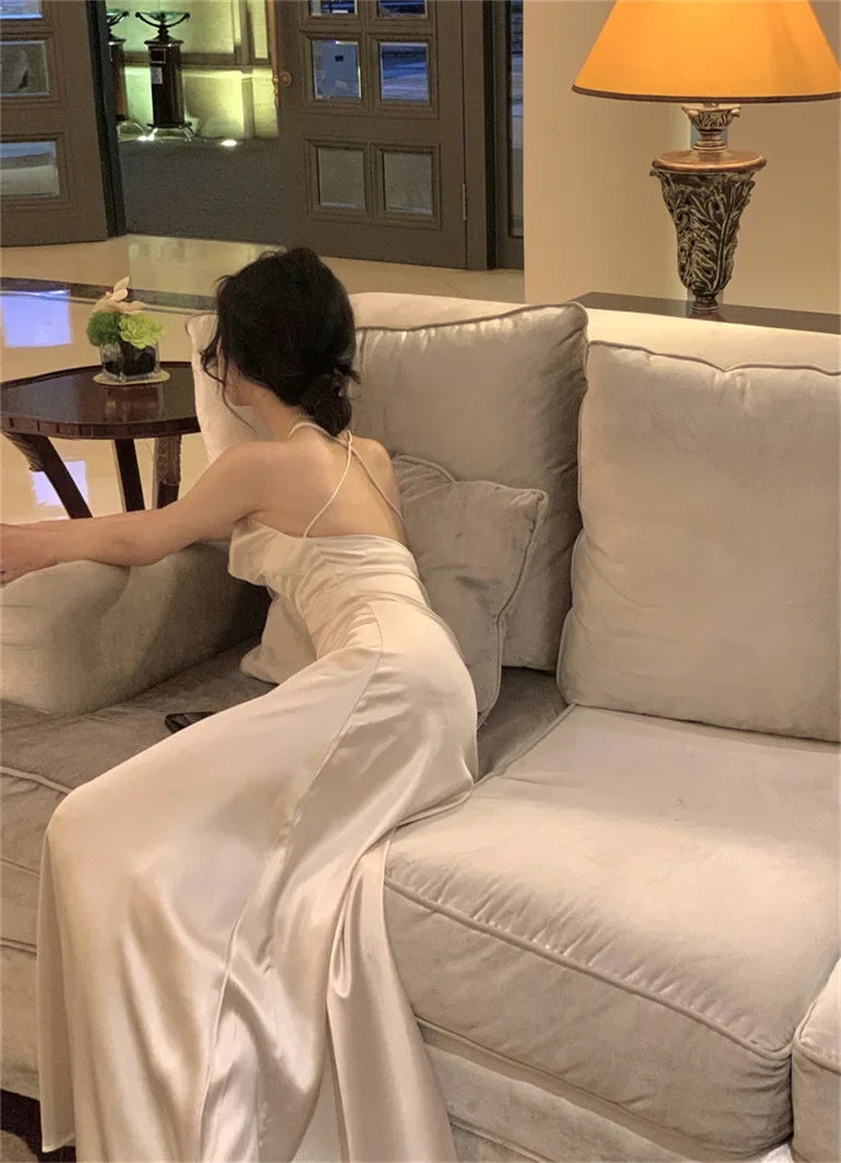 LIZAKOSHT  -  Pure Desirable Sexy Backless Strap Dress Women's Slim Fit Summer Beach Long Dress Sleeveless Waist Cinched Holiday Style