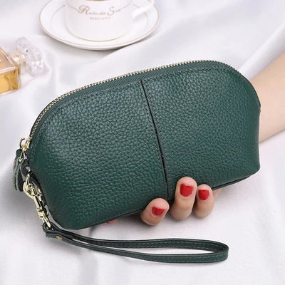 LIZAKOSHT  -  Leather women long wallet Zipper Wristlet Bag Lady Clutches Coin Purse Cowhide mobile phone bag evening party handbag