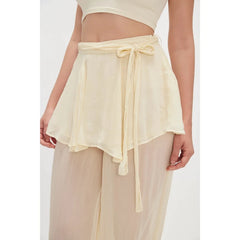 LIZAKOSHT  -  Women's Long Bloomers Layered Skirted Pants with Belt Tied Sheer Balloom Mid Rise Sheer Slips Bubble Culottes Bottoms