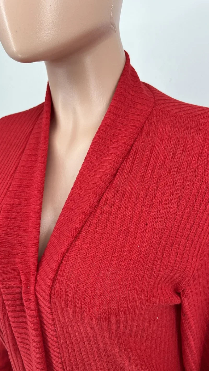 LIZAKOSHT  -  Women Solid Ribbed Knitted Long Cardigans Fashion Long Sleeve Open Stitch Pockets Loose Casual Streetwear Coats Sweaters Jackets