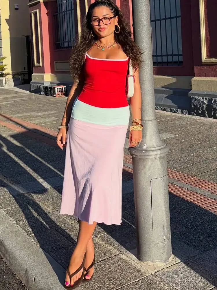 LIZAKOSHT  -  Print Patchwork Sexy Spaghetti Strap Women Maxi Dress Sleeveless High Waist Dress Spring Skinny Elegant Party Streetwear