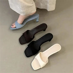 LIZAKOSHT  -  New Fashion Open Toe Women Slippers Summer Square Low Heels Casual Party Dress Slides Ladies Shoes