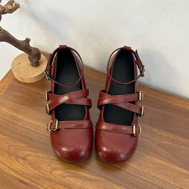 LIZAKOSHT  -  Design Cross Strap Women Mary Jane Shoes Fashion Thick Heel Shoes Autumn Ladies Outdoor Dress Stripper Leather Shoes