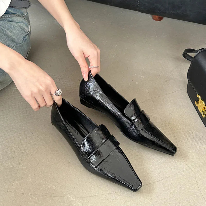 LIZAKOSHT  -  Spring New Brand Women Flat Shoes Fashion Square Toe Slip On Loafer Shoes Low Heel Outdoor Dress Single Shoes New Woman