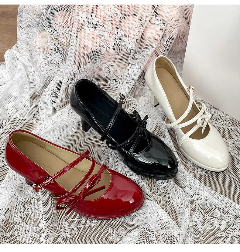 LIZAKOSHT  -  Platform Thick Heel Women JK Mary Jane Shoes Fashion Banquet Party Pumps New Spring Women's Butterfly-knot Dress Leather Shoes