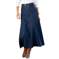 LIZAKOSHT  -  Denim Skirts for Women Vintage Basics Long Skirt Stretch Washed Distressed Zipper Female Spring Summer Streetwear A Line