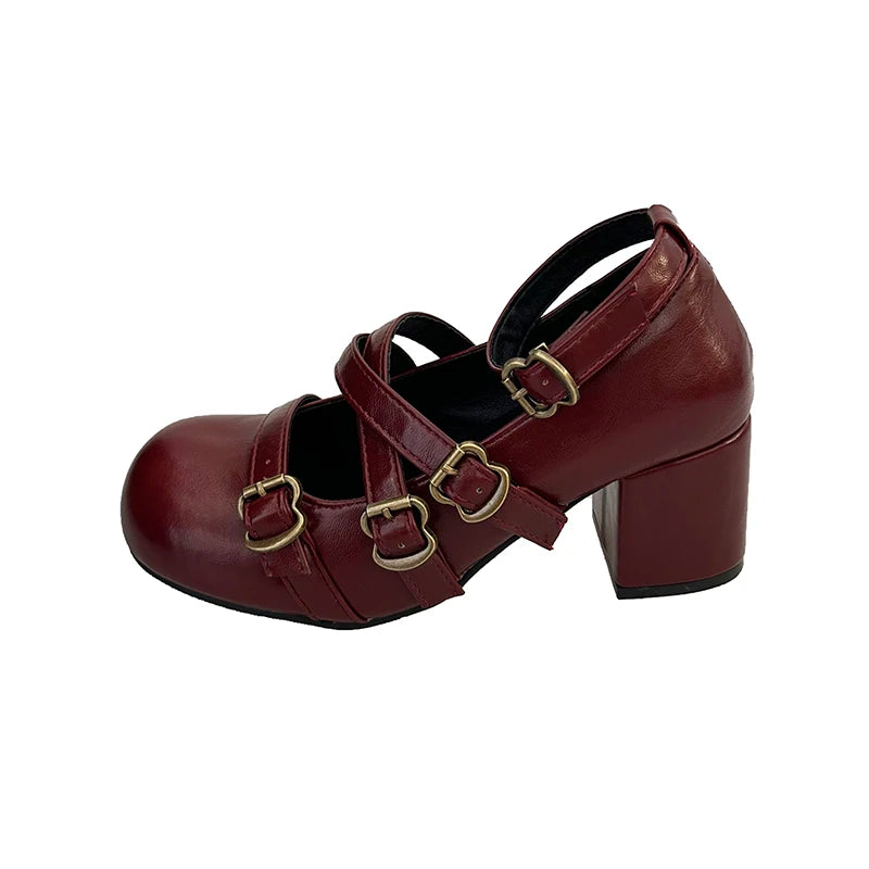 LIZAKOSHT  -  Design Cross Strap Women Mary Jane Shoes Fashion Thick Heel Shoes Autumn Ladies Outdoor Dress Stripper Leather Shoes