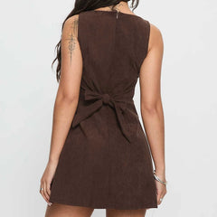 LIZAKOSHT  -  Women Y2K Corduroy Mini Dress Coquette Bow Tie Back Bodycon Short Tank Dress Casual Spring Going Out Sun Dresses