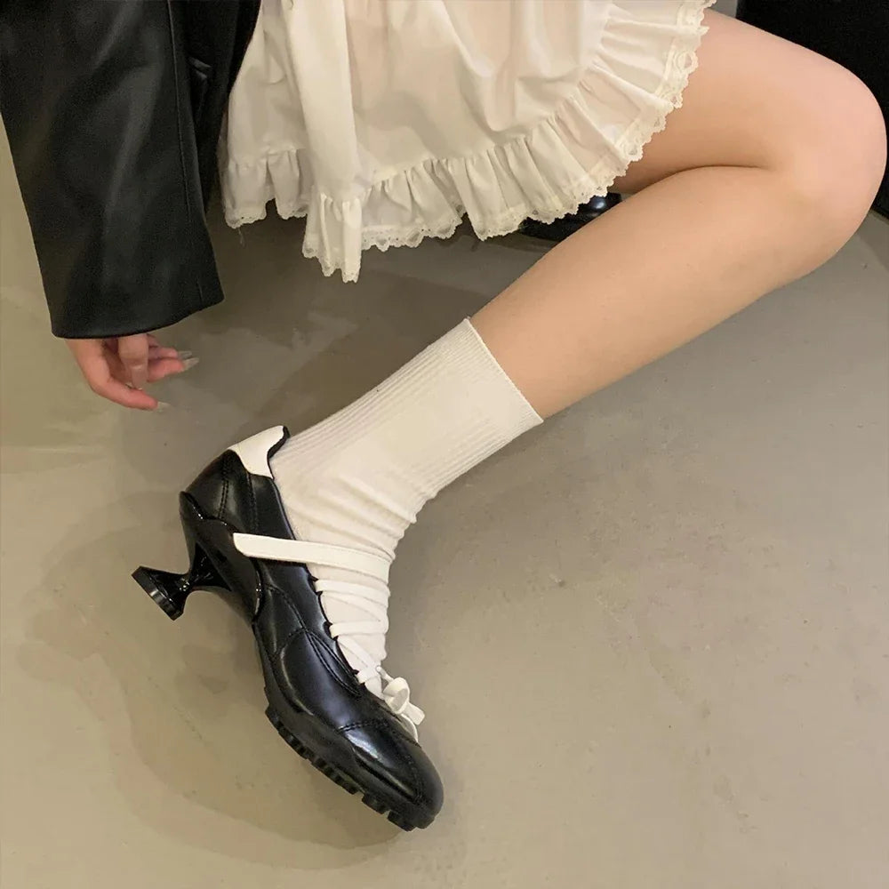 LIZAKOSHT  -  New Sports Style Lace Up Ballet Shoes Women's Designer High Heels Mary Jane Dance Ballroom Party Prom Shoes 1.97 inch