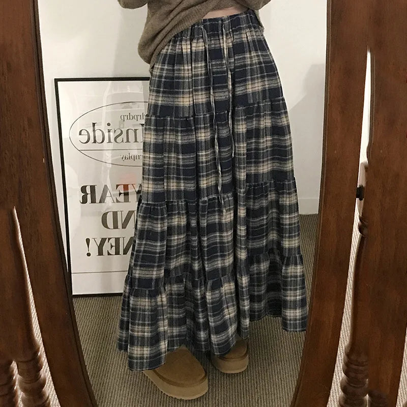 LIZAKOSHT  -  Y2K Retro Cake Skirt College Style Striped Patchwork Long Sweet Spicy Women Fashion A Line Version Skirt