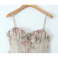 LIZAKOSHT  -  Sexy Elegant Women Spaghetti Strap Rose Floral Print Mini Dresses Summer Female Low Waist Vintage Party Robe