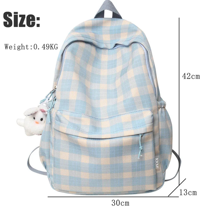 LIZAKOSHT  -  Fashion New Lady Lattice Travel School Bag Female Plaid Cute College Backpack Trendy Women Bag Girl Cool Kawaii Laptop Backpack