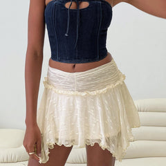 LIZAKOSHT  -  Women's Lace Mini Skirts Low Rise Pleated Ruffle Half Slip A Line Skirt Flowy Layered Short Skirts Y2K Vintage Streetwear