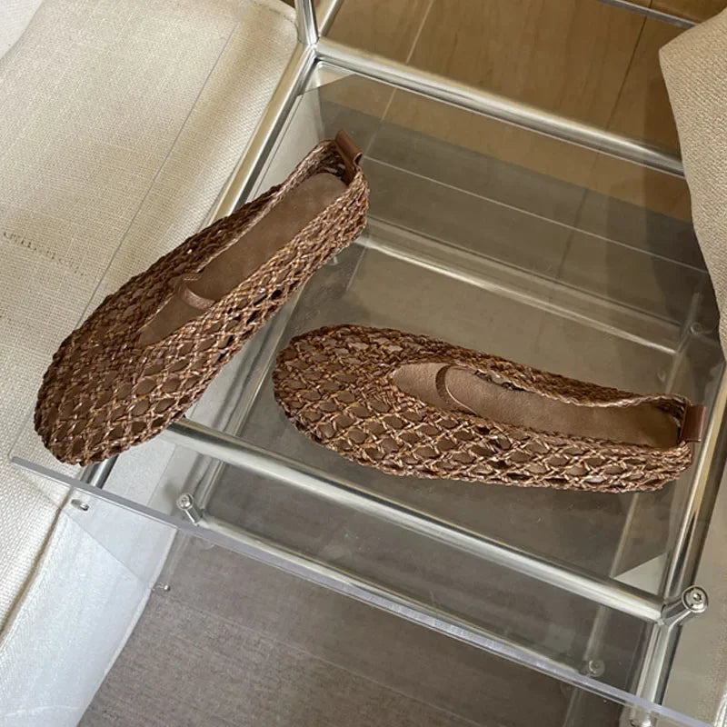 LIZAKOSHT  -  Summer Fashion Round Toe Weave Mesh Hollow Flat Women Loafers Slip On Female Casual Beach Shoes Sandals Zapatos De Mujer