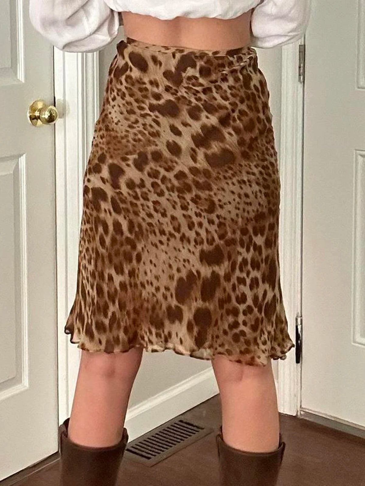 LIZAKOSHT  -  Vintage Sexy Leopard Mesh Skirt Casual Slim Mid-Waisted Midi Skirts Women Autumn Spring Fashion Streetwear Holiday